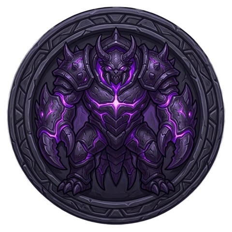 Abyssal Warden — the Abyssal tier arena boss's own badge portrait, drawn on stone