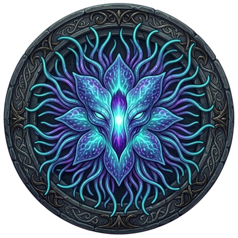 Bloom Anemone — the Twilight tier arena boss's own badge portrait, drawn on stone