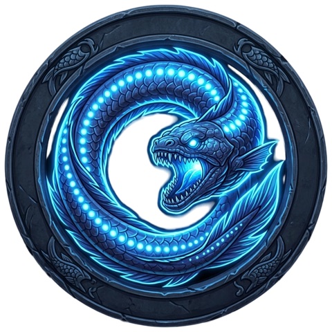 Midnight Eel — the Midnight tier arena boss's own badge portrait, drawn on stone