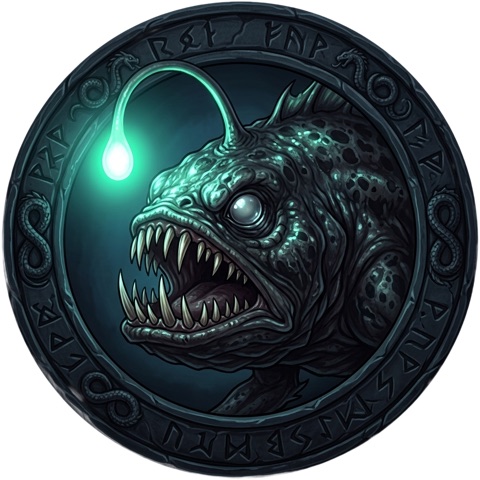Murk Lurker — the Midnight tier arena boss's own badge portrait, drawn on stone